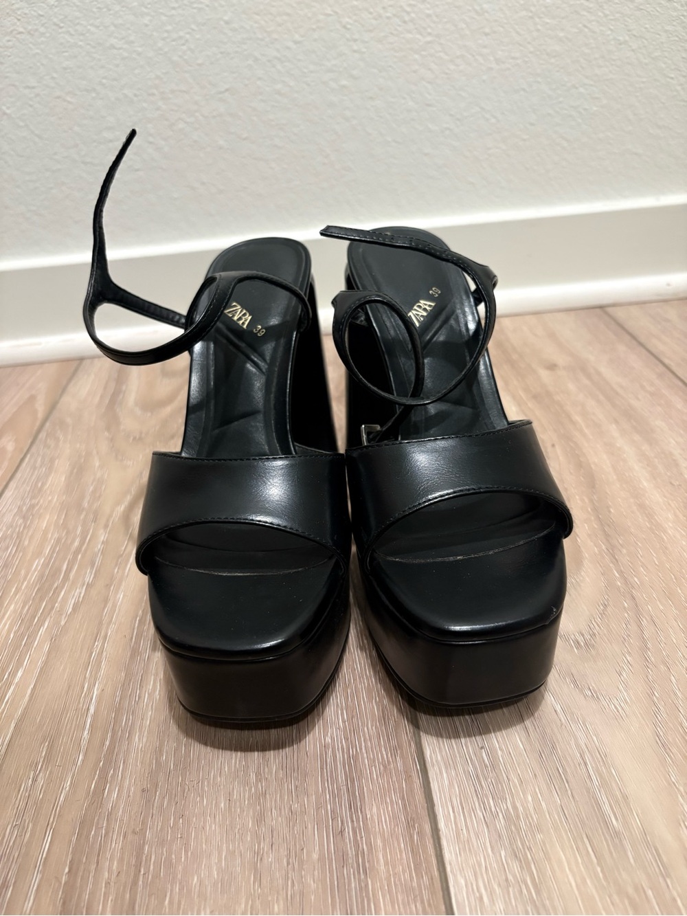Zara Black Platform Ankle-Strap Heels